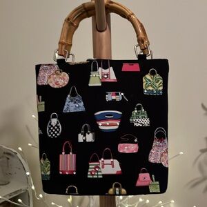 REX BAG Black,decorated w/purses, bedazzled w/rhinestones, fully lined,LIKE NEW!